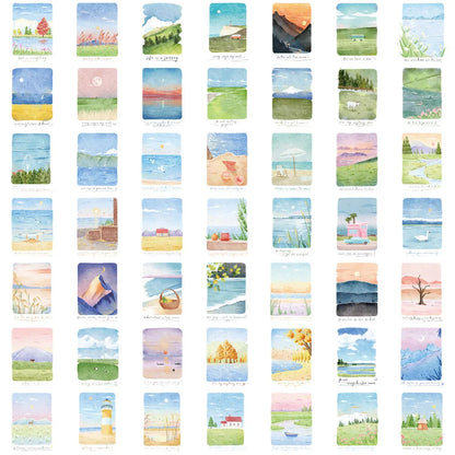 Transparent Mountain Sea Sticker Pack | 50 Clear PET Waterproof Decals for Scrapbooking