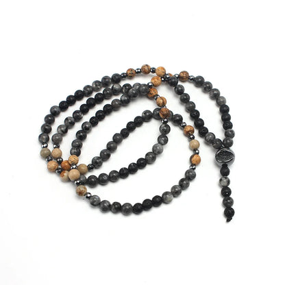 6mm Natural Map Stone Beaded Necklace | Black Shimmerstone Hematite for Unisex
