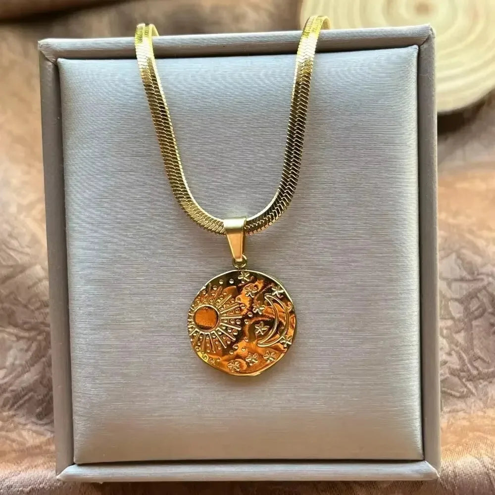 Stainless Steel OX Moon Necklace | Gold Plated Half Moon Blade Pendant