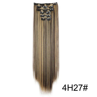 Synthetic 24 Inch Clip In Hair Extensions | Long Straight Blonde Black Heat Resistant Daily Use