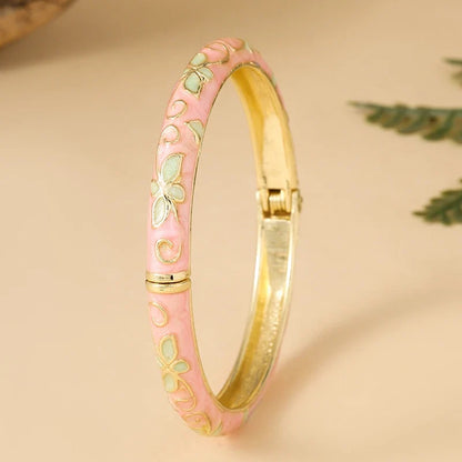 FTCY Four-Leaf Clover Enamel Bangle | Gold Plated Bohemian Bracelet for Women