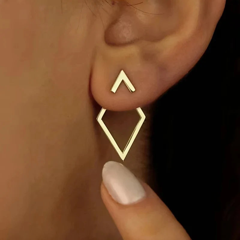 FTCY Geometric Square Stud Earrings | Double-layer Detachable Triangle Earrings for Women
