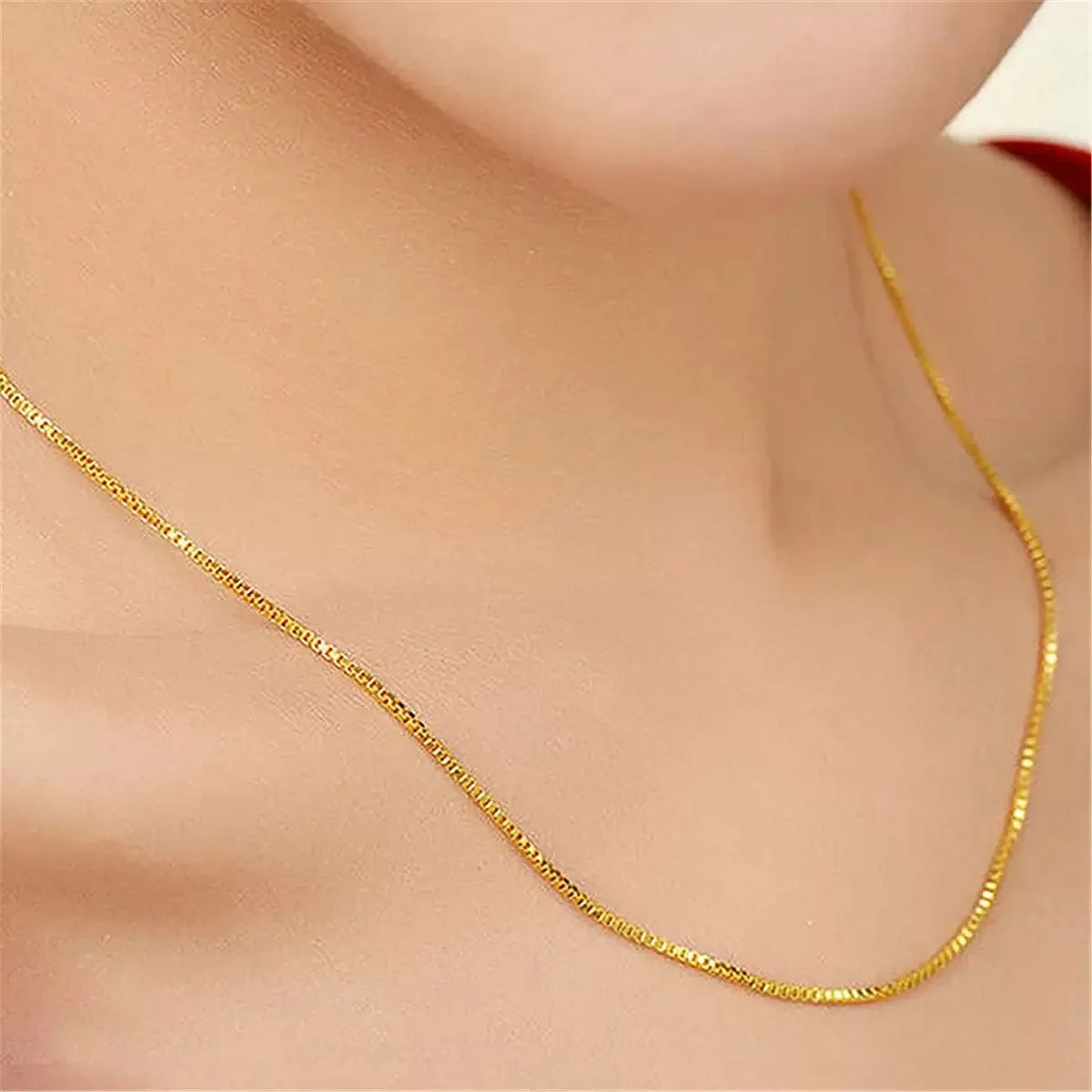 925 Sterling Silver Gold Plated Necklace | 1mm Box Chain Fine Jewelry for Women