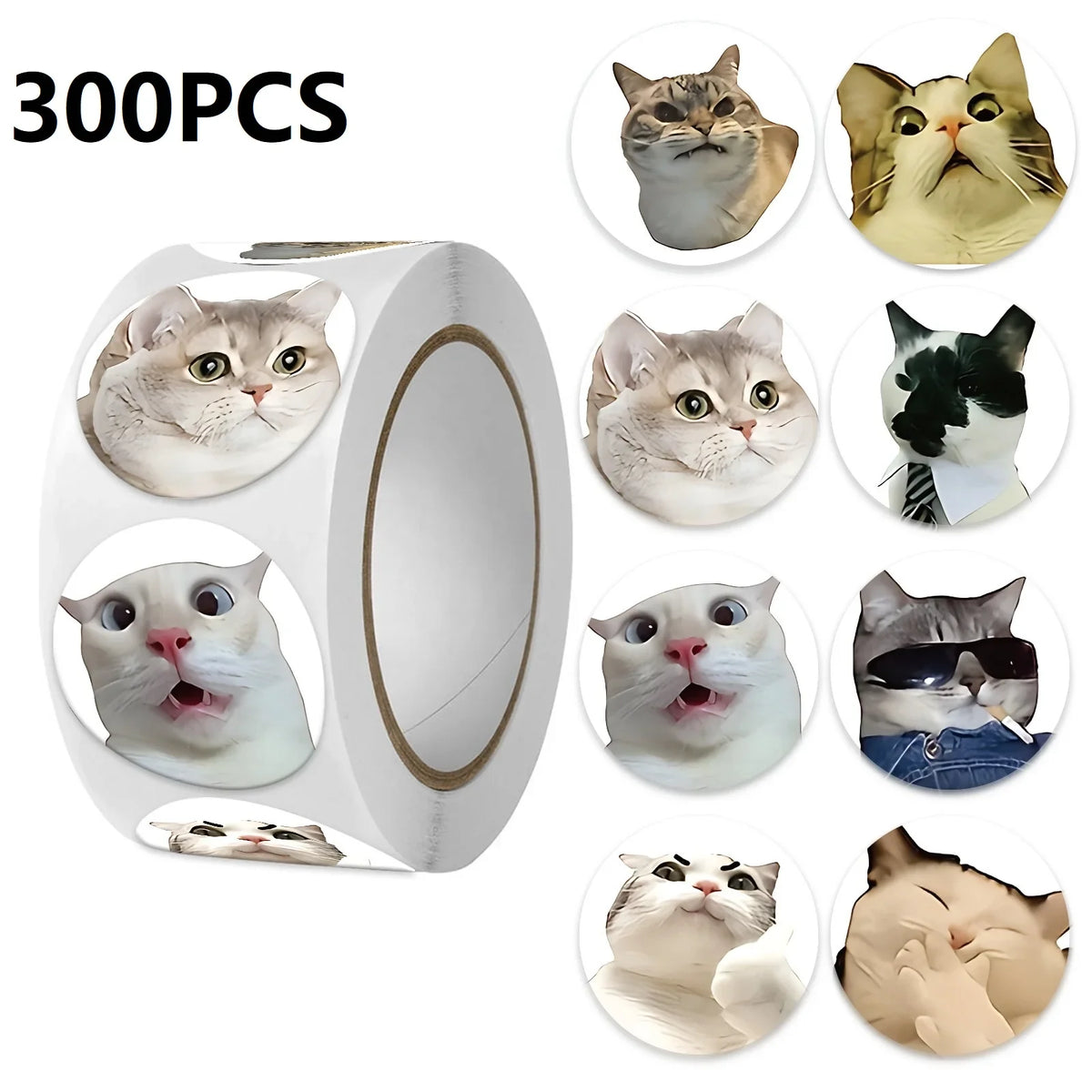 Funny Cat Cartoon Sticker Roll | 100pcs Animal Stickers for Photocard Decor