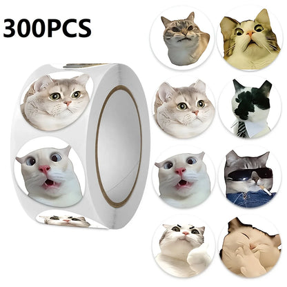 Funny Cat Cartoon Sticker Roll | 100pcs Animal Stickers for Photocard Decor