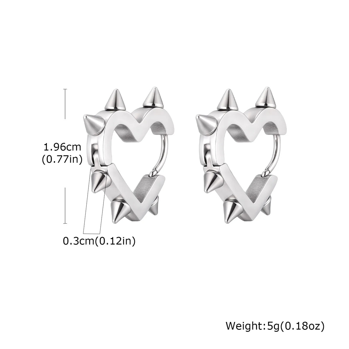 Exaggerated Spike Rivet Heart Stud Earrings | Stainless Steel Goth Punk Jewelry