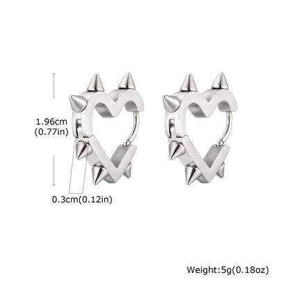 Exaggerated Spike Rivet Heart Stud Earrings | Stainless Steel Goth Punk Jewelry