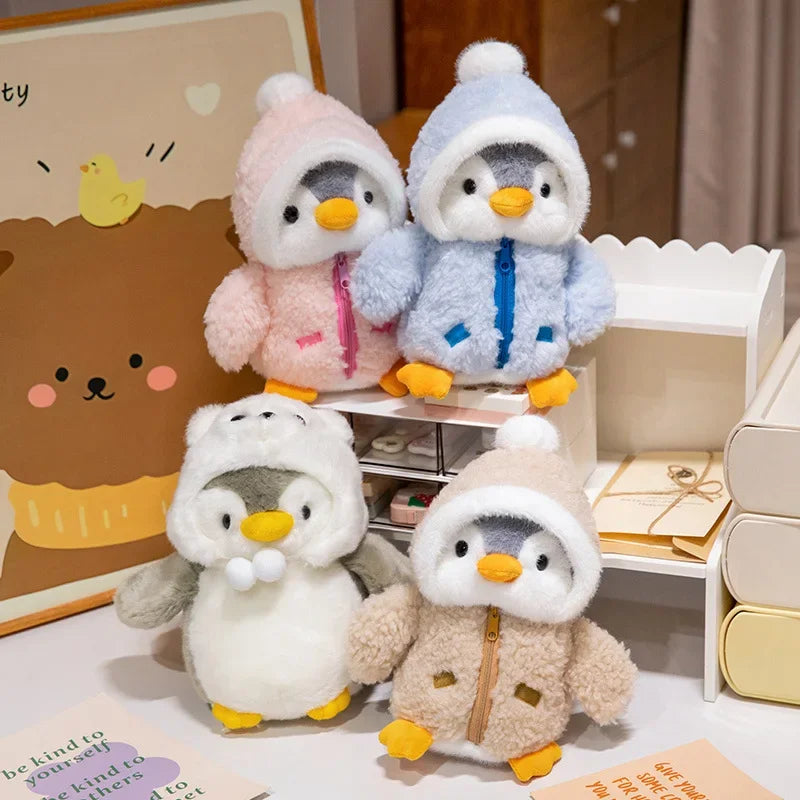 New Cute Penguin Plush Toy Baby Comforting Sleep Doll Fluffy Penguin Wearing Clothes Hats Stuffed Animal Pillow Birthday Gifts
