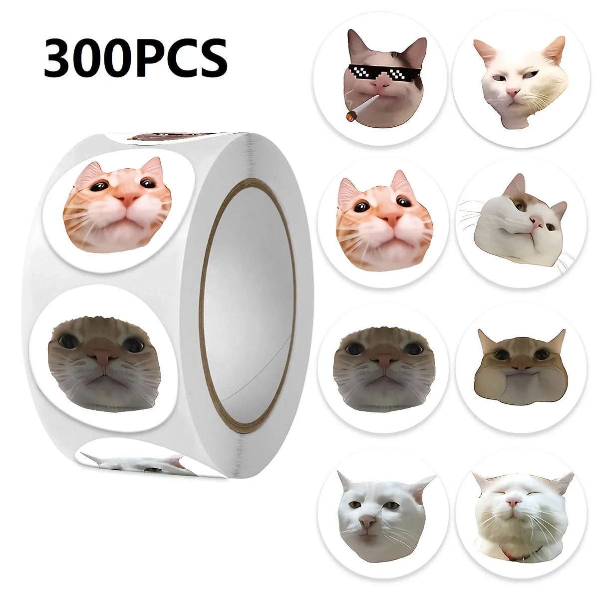 Funny Cat Cartoon Sticker Roll | 100pcs Animal Stickers for Photocard Decor