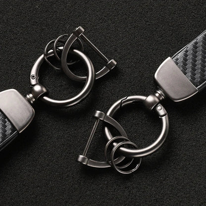 Carbon Fiber Style Keychain for Hyundai | Premium Microfiber Leather Key Ring