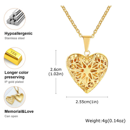 Gold Heart Locket Necklace with Photo Frame | Stainless Steel Jewelry for Women