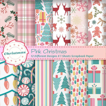 12pcs Retro Christmas Scrapbook Paper | Christmas Tree Design Single Sided DIY Craft Paper for Journal Card Making Gift Decoration