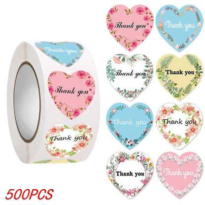 Heart Thank You Stickers | Floral Decorative Sealing Stickers for Wedding Gift Packaging and Small Business Supplies