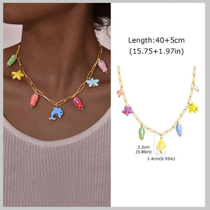 18k Gold Plated Pearl Shell Starfish Necklace | Summer Beach Jewelry for Women
