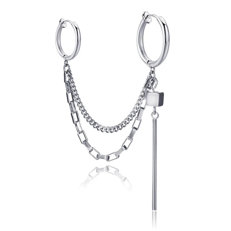 Punk Cross Tassel Earrings | Gothic Hip Hop Chain Stud Earrings