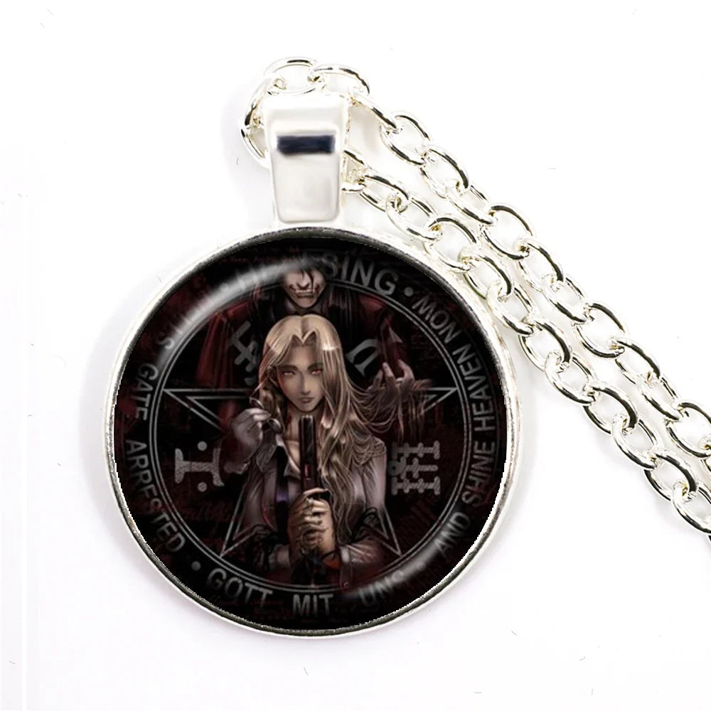 Gothic Alucard Pentagram Pendant Necklace | 25mm Glass Cabochon Statement Jewelry