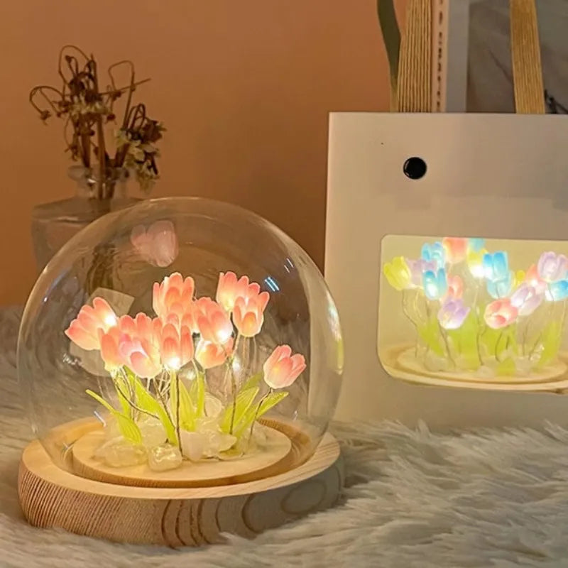 LED DIY Handmade Mini Tulip Night Light Materials Cute Home Decor Birthday Gift For Girl Family Friend Child Christmas Ornament