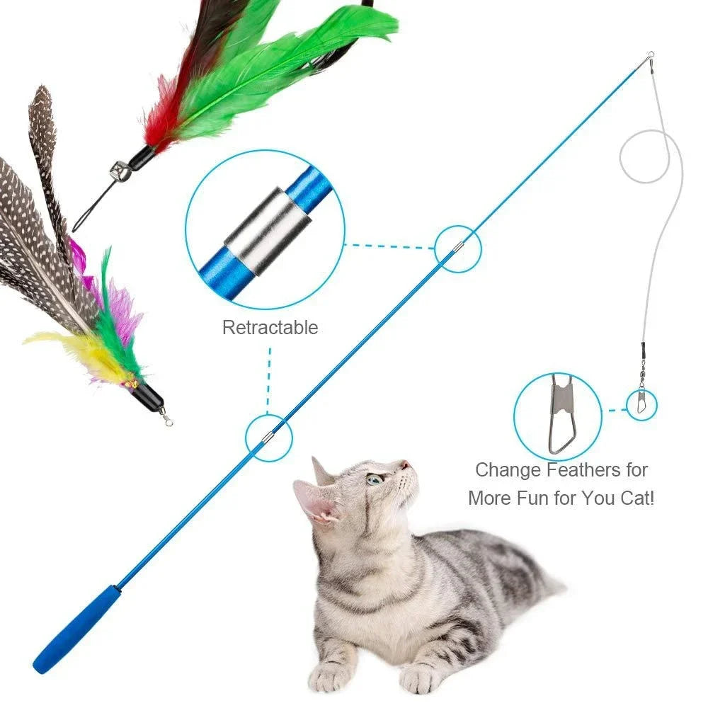 11PCS Retractable Cat Feather Toys Set