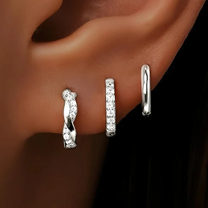 Gold Hoop and Stud Earrings Set | 3-Piece Stainless Steel Jewelry Collection