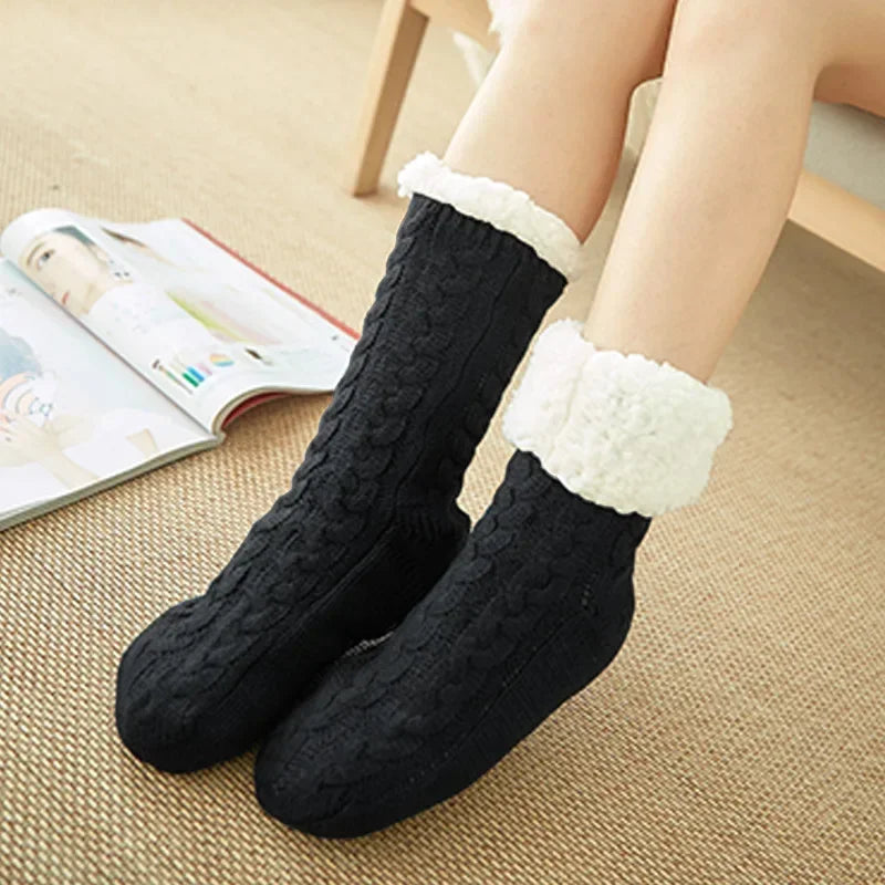 Womens Fuzzy Thermal Sock Plush Grip Hemp Winter Soft Female Home Indoor Warm Bedroom Non slip fluffy Thick Slipper Floor Sock
