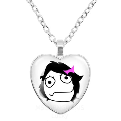 Rage Comic Heart Pendant Necklace | Funny Meme Derp Face Trollface Jewelry Gift