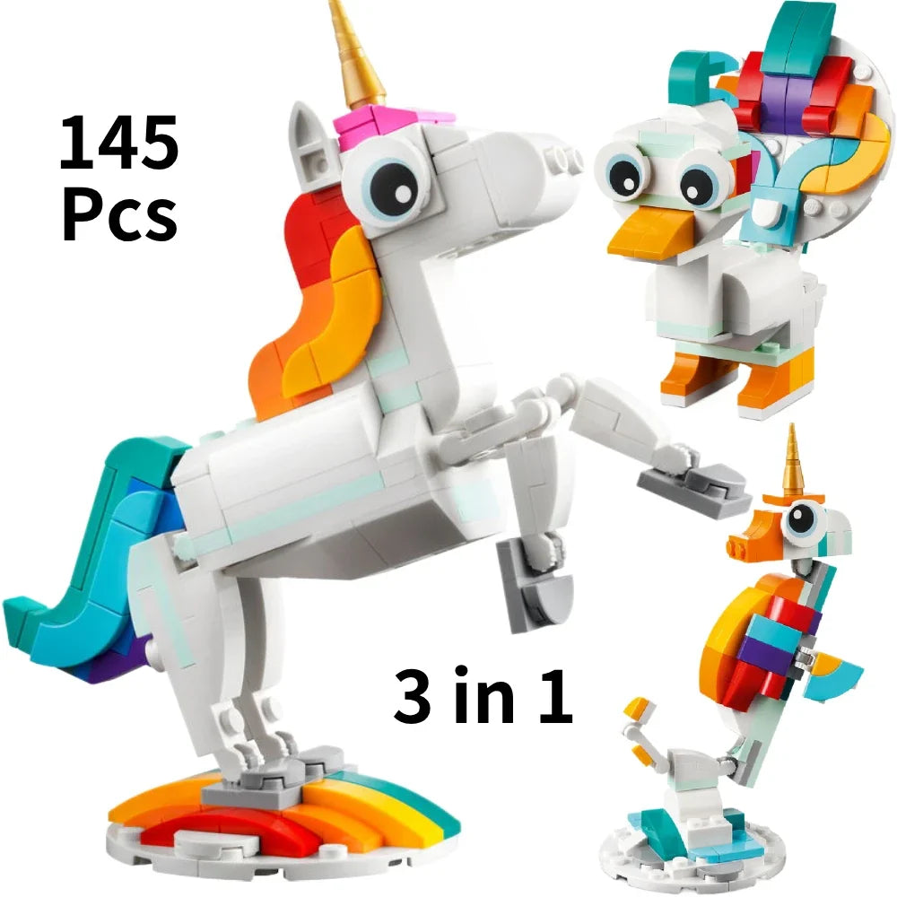 3 in 1 Parrot Building Toy Set, Transforms to 3 Different Animal Figures - from Colorful Parrot, to Swimming Fish, to Cute Frog
