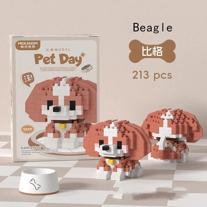18 Styles Little Dog Cat Cute Pet Small Building Block Model Series Ornaments Children's Toys Miniature Bricks