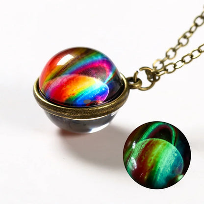 Universe Glass Pendant Necklace | Double-Sided Earth Jewelry for Men Women