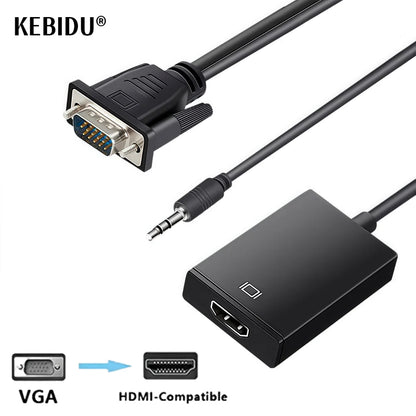 VGA to HDMI-Compatible Converter | Audio Video Adapter for Laptop PC TV Projector