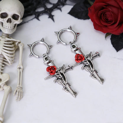 Gun-Black Cross Drop Earrings | Gothic Unisex Fashion Jewelry