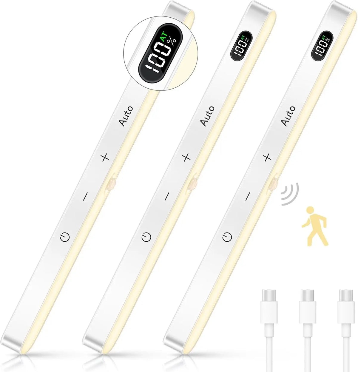 WILLED Warm Light Motion Sensor Cabinet Light Battery Display 60 LED Touch Light Bar Wireless Rechargeable Battery Night Light