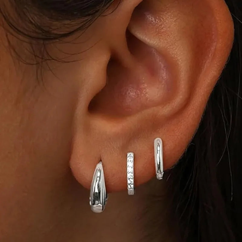 3Pcs Crystal Tragus Stud Earring Set | Flower Cartilage Huggie Earring Bulk Helix Jewelry Women Fashion Heart Lobe Earring Pack