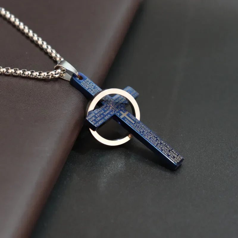Simple Cross With Circle Pendant Necklace | Stainless Steel Christ Cruz Chain for Men and Boys