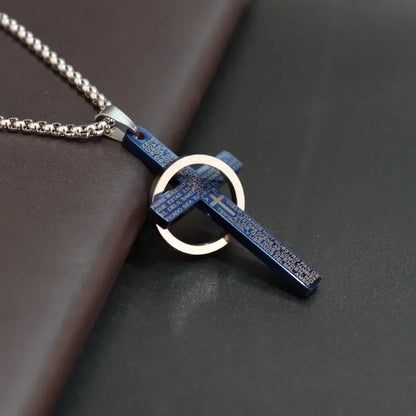 Simple Cross With Circle Pendant Necklace | Stainless Steel Christ Cruz Chain for Men and Boys