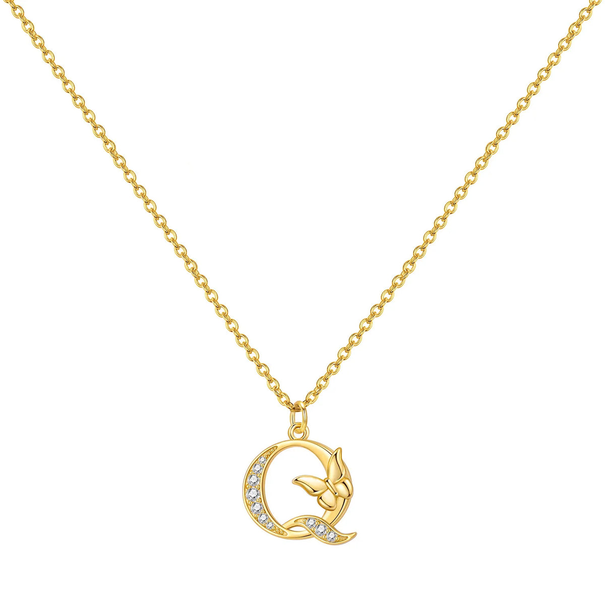 925 Sterling Silver Butterfly Initial Necklace | 26 Letter Y-Shaped Pendant for Women