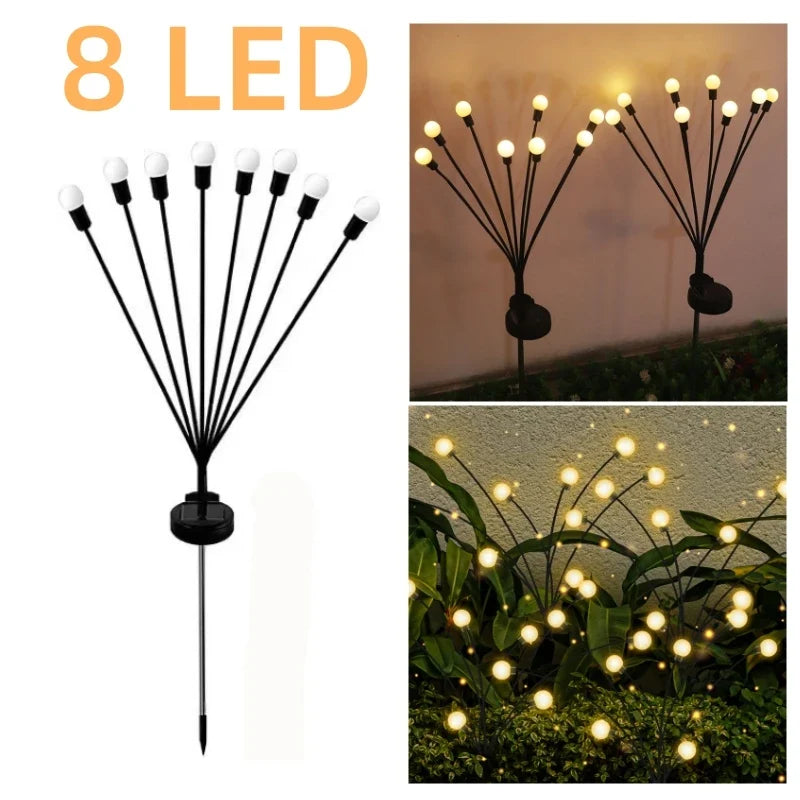 6/8/10 LED Solar Powered Garden Lights Firefly Lights Outdoor Waterproof Vibrant Swaying Lights for Patio Pathway Decoration