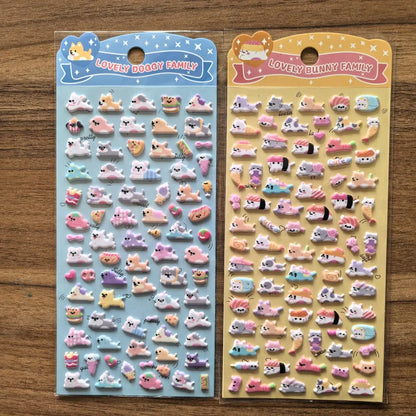 4-Pack Cute Animal Family 3D Stickers | Vibrant Decals for Water Bottles, Laptops & Stationery