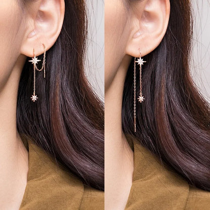 Silver Star Zircon Drop Earrings | Elegant Tassel Earrings for Women