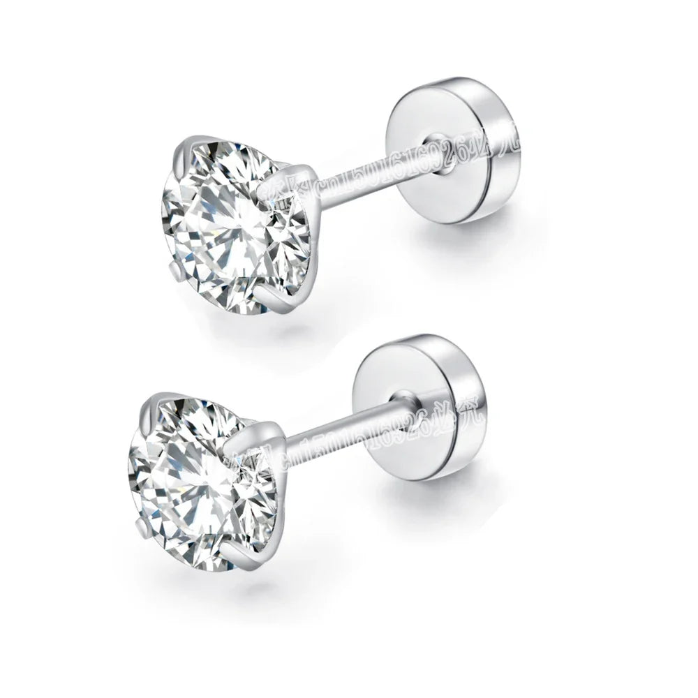 Black Round Cubic Zirconia Stud Earrings | Stainless Steel Hypoallergenic Fashion Earrings