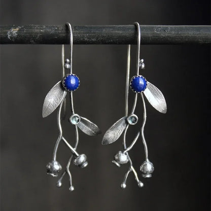Silver blueberry earrings | Elven style botanical drop earrings