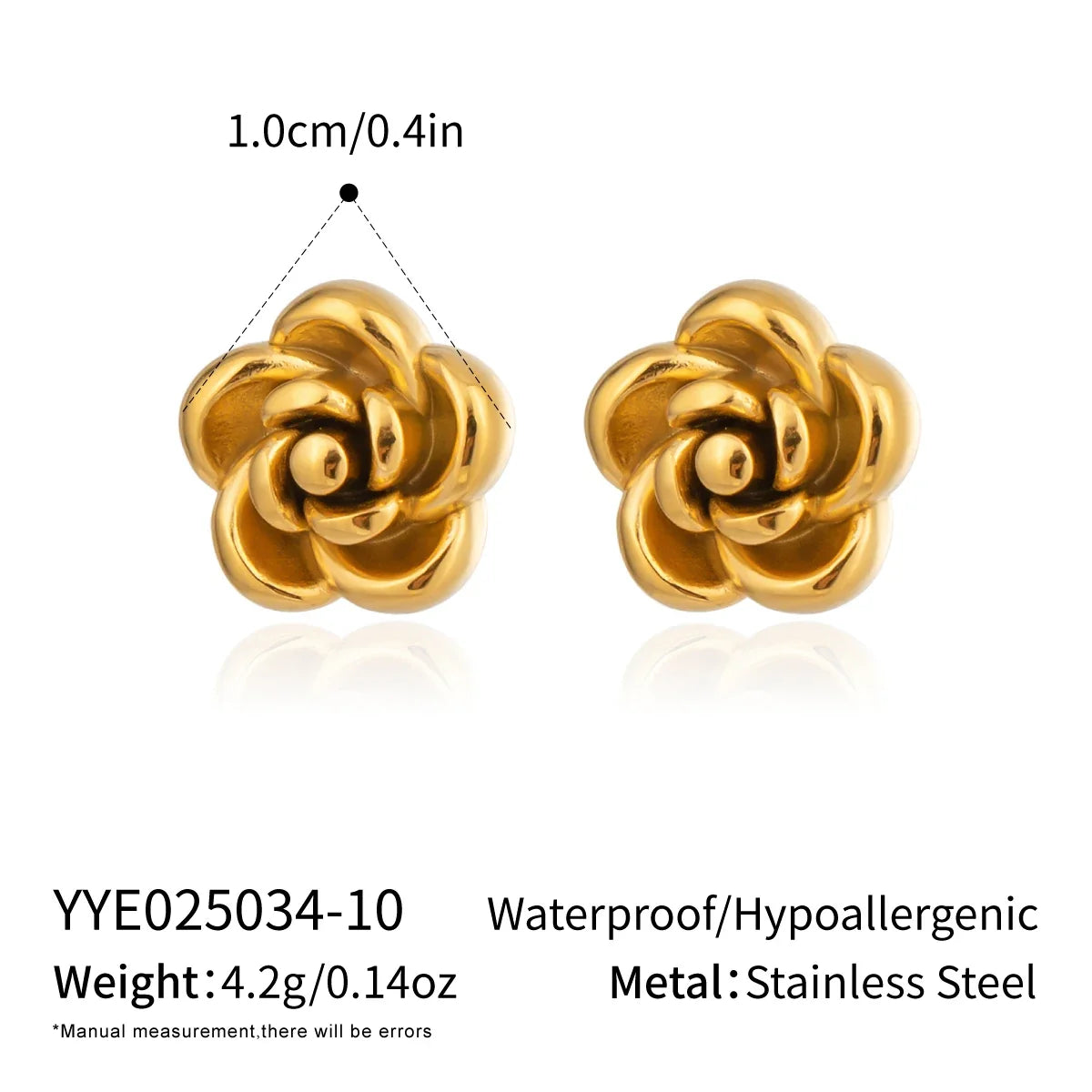 Rose Flower Stud Earrings | 18K Gold Plated Stainless Steel Daily Jewelry for Women