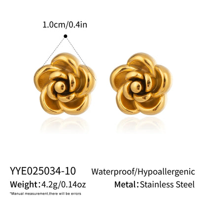 Rose Flower Stud Earrings | 18K Gold Plated Stainless Steel Daily Jewelry for Women