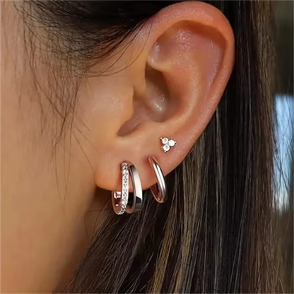 3Pcs Double Crystal Tragus Earring Floral Set | Cartilage Helix Stud Earrings Bulk Lobe Hoop Earring Lot Women Fashion Jewelry Gift