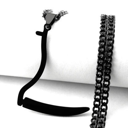 Silver Grim Reaper Sickle Pendant Necklace | Punk Stainless Steel Jewelry for Women