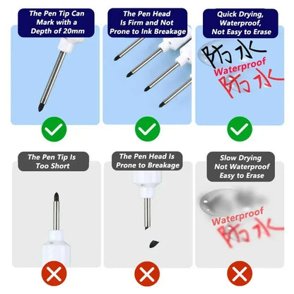 Deep Hole Long Nib Markers for Metal Wood Tile | 8-Pack Waterproof Marking Pens