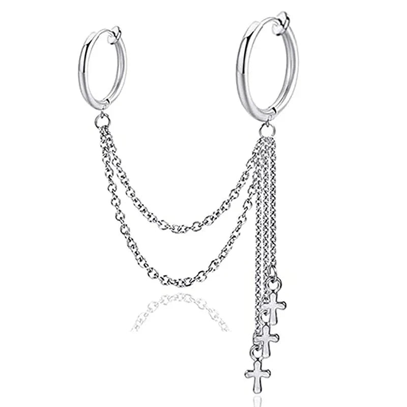 Punk Cross Tassel Earrings | Gothic Hip Hop Chain Stud Earrings