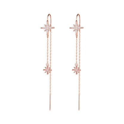 Silver Star Zircon Drop Earrings | Elegant Tassel Earrings for Women