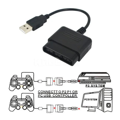 PS2 to PS3/PC USB Adapter Converter Cable for Gaming Controller | Retro Gaming Accessory