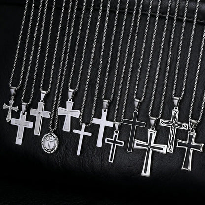 Plain Cross Necklace for Men and Boys | Stainless Steel Silver Tone Religious Jewelry