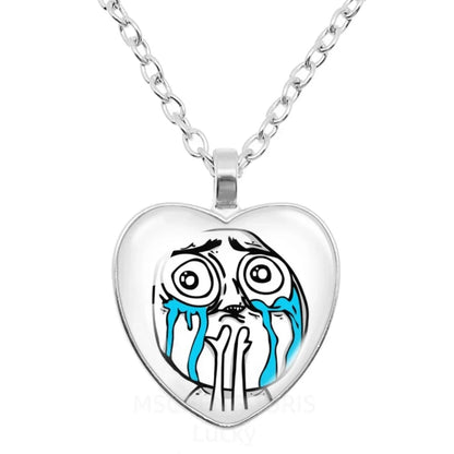 Rage Comic Heart Pendant Necklace | Funny Meme Derp Face Trollface Jewelry Gift